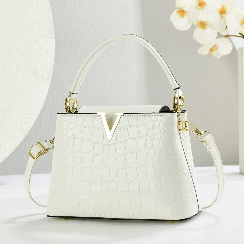 Bolsa Tote Versátil e Estilosa com Textura de Crocodilo - Bolsa de Ombro Casual para o Dia a Dia - Bolsa Transversal Feminina com Design Retrô - Bolsas Transfronteiriças