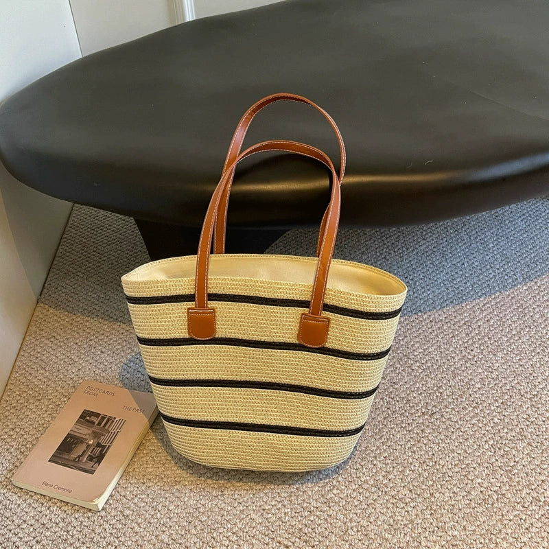 Bolsa de palha para mulheres, bolsa de verão, bolsa tote, bolsa tipo saco de grande capacidade, bolsa de ombro de palha, bolsa de vime, transfronteiriça.