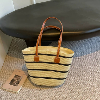 Bolsa de palha para mulheres, bolsa de verão, bolsa tote, bolsa tipo saco de grande capacidade, bolsa de ombro de palha, bolsa de vime, transfronteiriça.