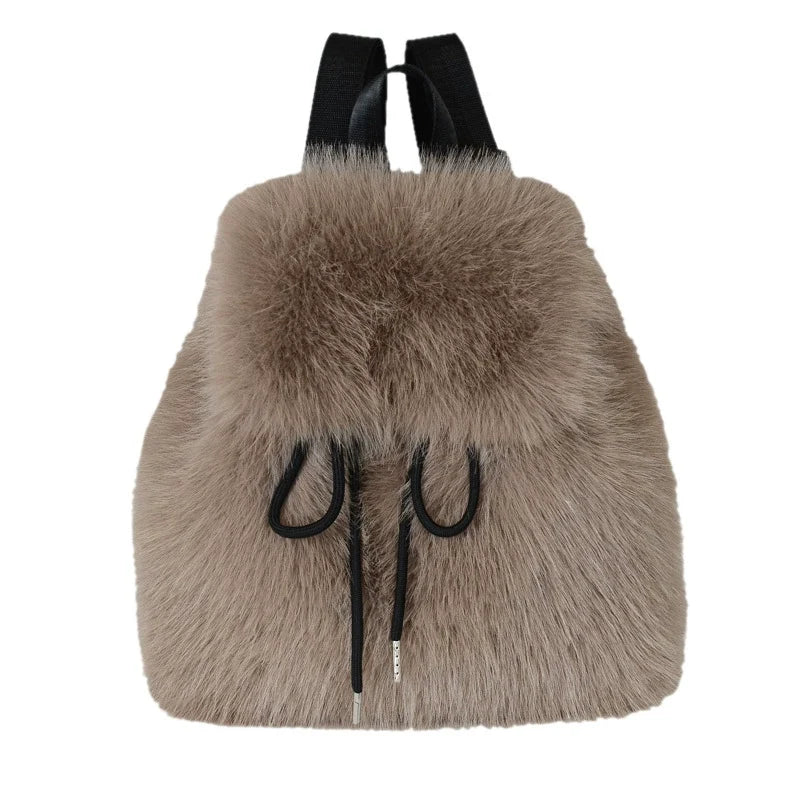 Mochila 2025 Nova Imitação de Pele de Raposa Feminina Estudante Universitária Casual com Cordão, Fecho Magnético e Grande Capacidade para Mulheres