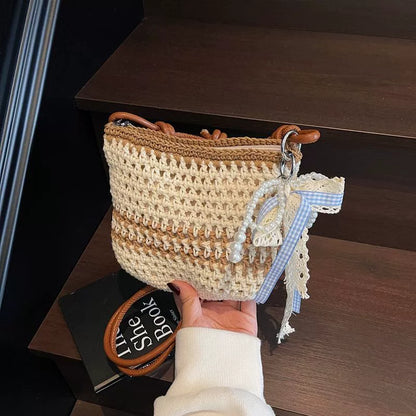 Bolsa feminina artesanal de tecido, novo estilo Verão 2026, Mori Girl Chic, bolsa de ombro fashion, bolsa transversal para férias na praia.