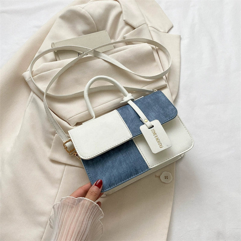 Bolsa Feminina Fashion Patchwork Xadrez Texturizada - Bolsa de Ombro e Transversal Chic para o Trabalho Primavera/Outono 2026 - Bolsa Quadrada Pequena da Moda