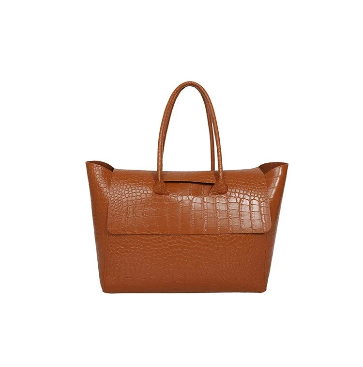 Bolsa Tote Estilo Coreano 2026 com Textura de Crocodilo - Bolsa de Ombro Feminina de Grande Capacidade para o Dia a Dia, Estilosa, Versátil e de Alta Qualidade.