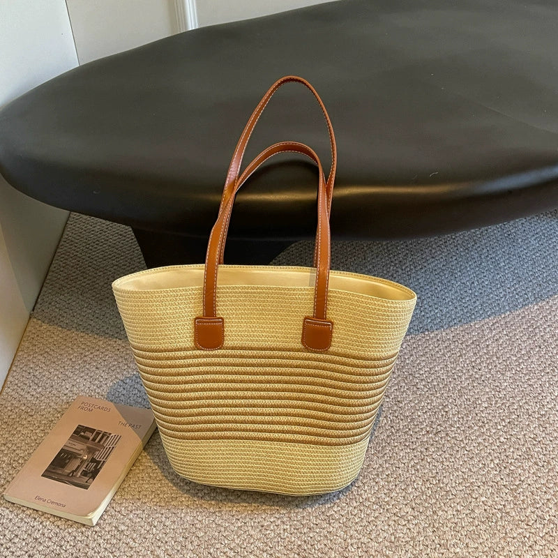 Bolsa de palha para mulheres, bolsa de verão, bolsa tote, bolsa tipo saco de grande capacidade, bolsa de ombro de palha, bolsa de vime, transfronteiriça.