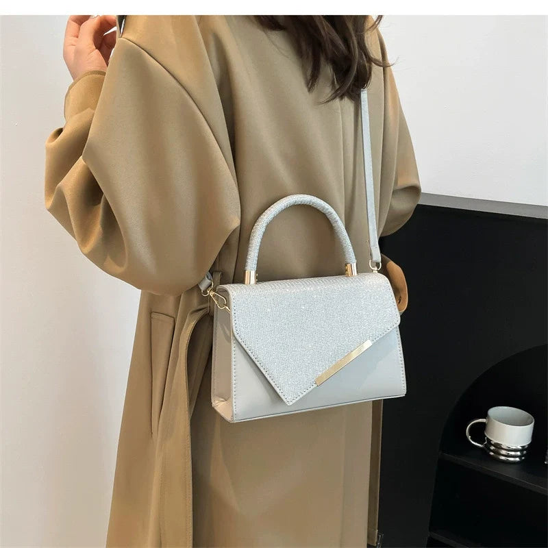 Bolsa transversal de ombro feminina de alta qualidade, estilo novo, versátil, com bordado em fio dourado, pequena e quadrada.