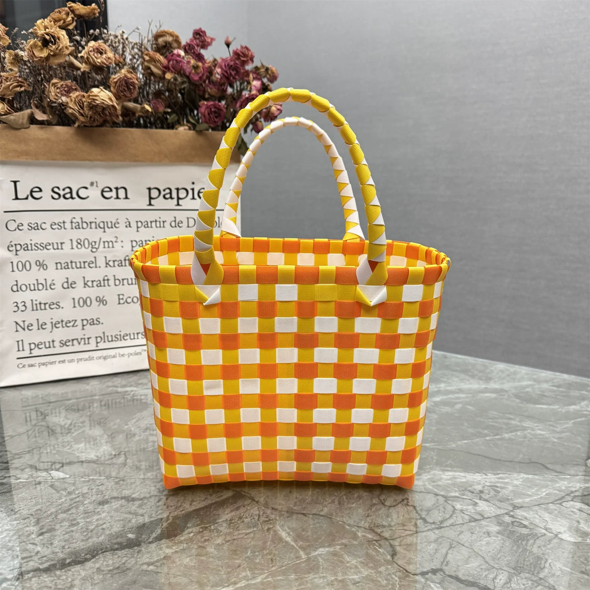 Nova bolsa de presente de cesta de presente de plástico tecido bolsa de presente estilo fresco bolsa de praia bolsa feminina.