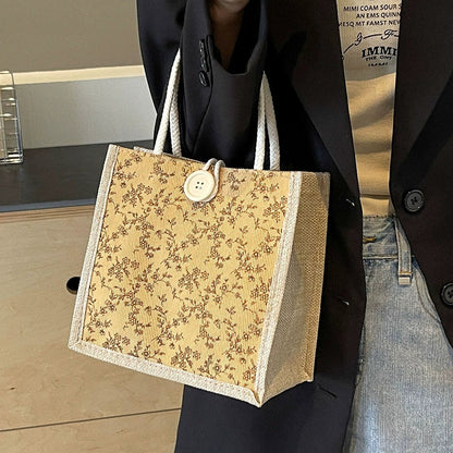 Bolsa de almoço de mão floral estilo francês de verão 2025 bolsa de mão versátil para menina japonesa ins escritório deslocamento.