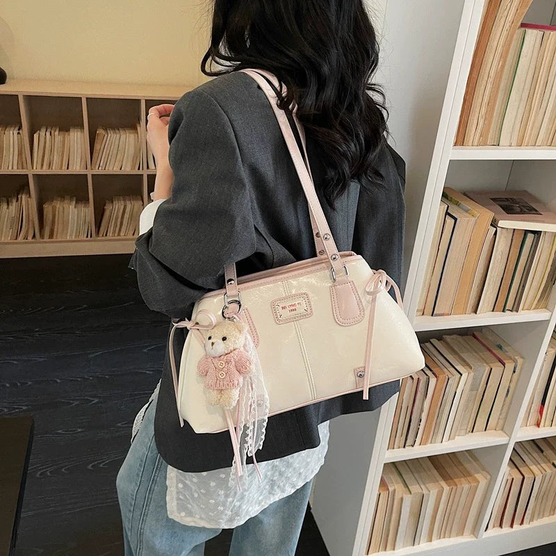 2026 Nova Coleção Moda Cor Contrastante Bolsa de Grande Capacidade Feminina Sen Meng Bolsa de Ombro Moderna para o Dia a Dia Bolsa Satchel Tote Sensível