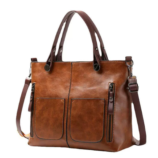 Bolsa transversal feminina PU grande capacidade 2023, nova moda europeia e americana, bolsa de ombro retrô, bolsa tote simples e moderna.