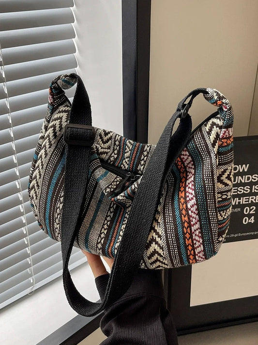 Bolsa étnica de grande capacidade, estilo novo e moderno de 2024, bolsa transversal tipo dumpling, estilo retrô versátil, bolsa de ombro feminina.