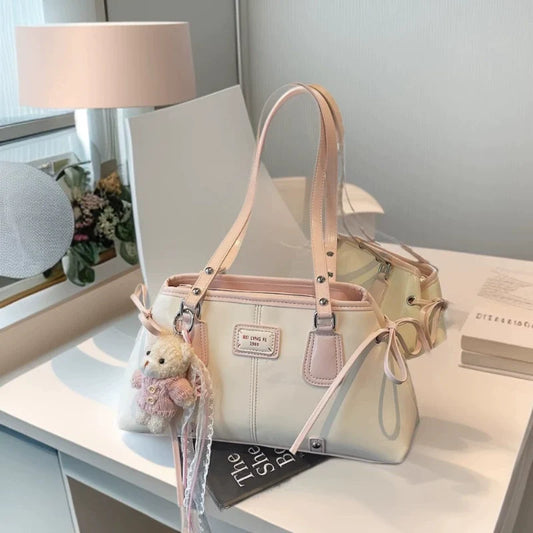 2026 Nova Coleção Moda Cor Contrastante Bolsa de Grande Capacidade Feminina Sen Meng Bolsa de Ombro Moderna para o Dia a Dia Bolsa Satchel Tote Sensível