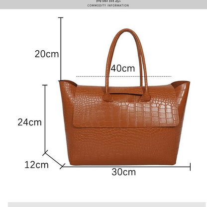 Bolsa Tote Estilo Coreano 2026 com Textura de Crocodilo - Bolsa de Ombro Feminina de Grande Capacidade para o Dia a Dia, Estilosa, Versátil e de Alta Qualidade.