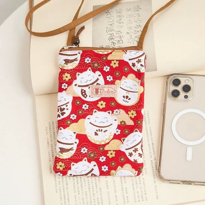 Bolsa Transversal Pequena Floral para Mães e Avós - Tecido de Algodão, Porta-Celular, Porta-Moedas, Design Dobrável