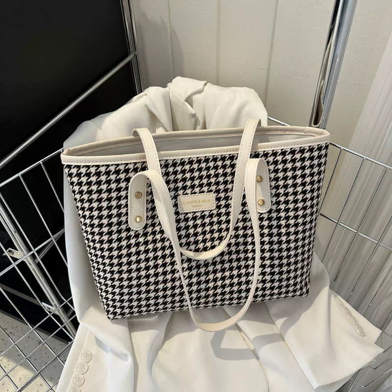 Bolsa Houndstooth 2025 nova retro de alta qualidade com textura, bolsa de ombro para viagem, bolsa grande de capacidade, bolsa tote feminina.
