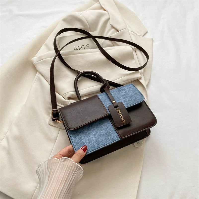 Bolsa Feminina Fashion Patchwork Xadrez Texturizada - Bolsa de Ombro e Transversal Chic para o Trabalho Primavera/Outono 2026 - Bolsa Quadrada Pequena da Moda