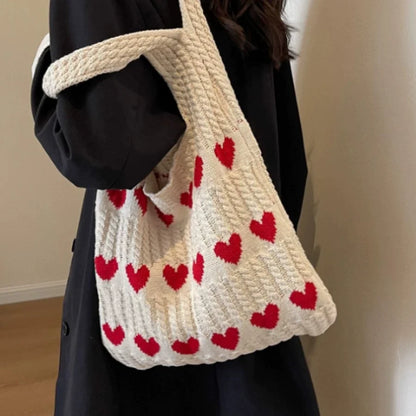 Nova coleção 2026: Bolsa de ombro feminina, bolsa de tricô, moda fácil de combinar, bolsa de lã tricotada, bolsa tiracolo, sacola, bolsa bucket.