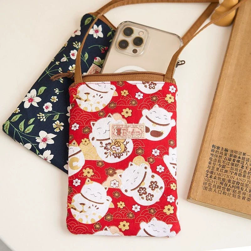 Bolsa Transversal Pequena Floral para Mães e Avós - Tecido de Algodão, Porta-Celular, Porta-Moedas, Design Dobrável