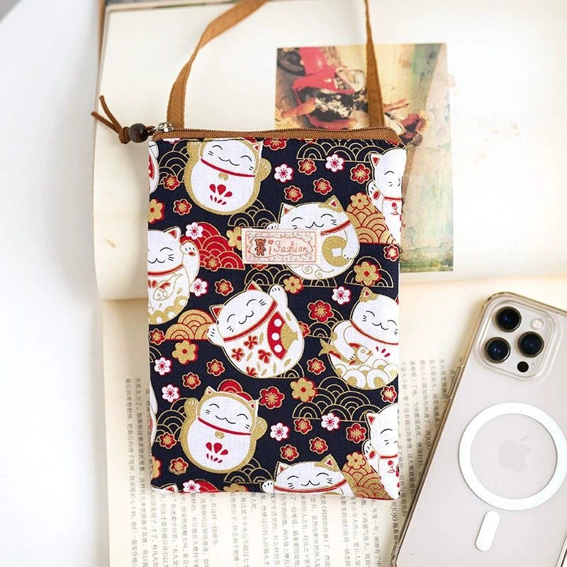 Bolsa Transversal Pequena Floral para Mães e Avós - Tecido de Algodão, Porta-Celular, Porta-Moedas, Design Dobrável