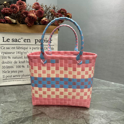 Nova bolsa de presente de cesta de presente de plástico tecido bolsa de presente estilo fresco bolsa de praia bolsa feminina.