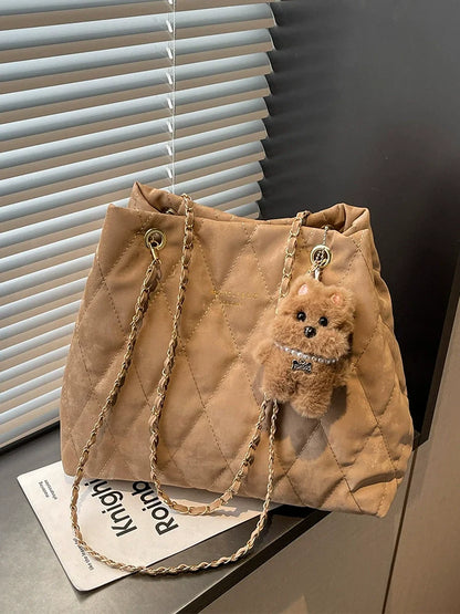 Bolsa Tote Matelassê Diamante de Grande Capacidade para Mulheres, Nova Bolsa de Ombro Estilo Coreano da Moda 2026, Bolsa Casual Versátil para o Dia a Dia.