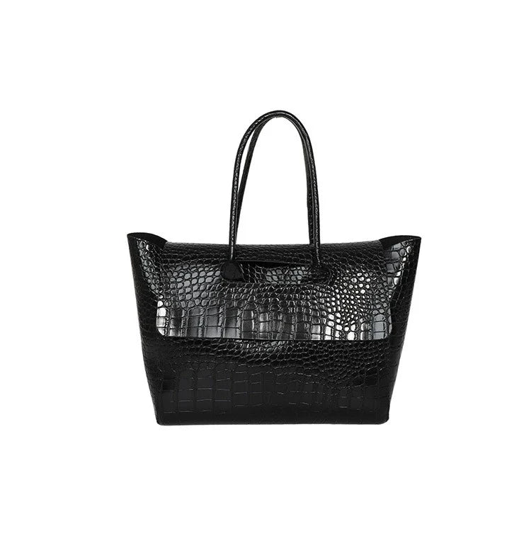 Bolsa Tote Estilo Coreano 2026 com Textura de Crocodilo - Bolsa de Ombro Feminina de Grande Capacidade para o Dia a Dia, Estilosa, Versátil e de Alta Qualidade.