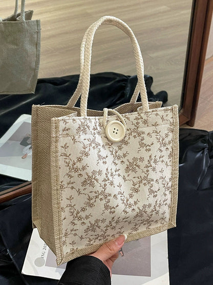 Bolsa de almoço de mão floral estilo francês de verão 2025 bolsa de mão versátil para menina japonesa ins escritório deslocamento.