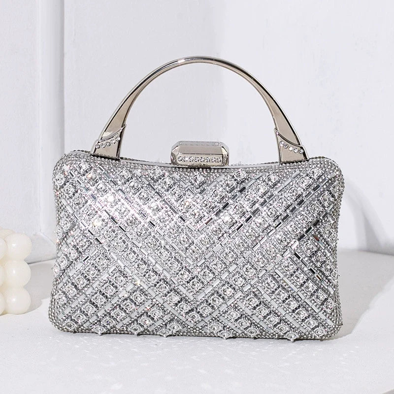 Bolsa de noite exclusiva transfronteiriça 2025 nova bolsa de banquete retrô europeia e americana bolsa feminina de alta qualidade com diamantes incrustados.