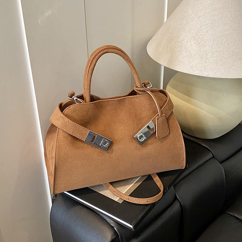 Bolsa Tote de Camurça Nova 2025 - Bolsa de Ombro Feminina Moderna e Elegante de Grande Capacidade - Bolsa de Mão Estilo Motociclista com Textura Premium