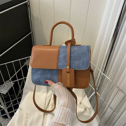 Bolsa Feminina Fashion Patchwork Xadrez Texturizada - Bolsa de Ombro e Transversal Chic para o Trabalho Primavera/Outono 2026 - Bolsa Quadrada Pequena da Moda