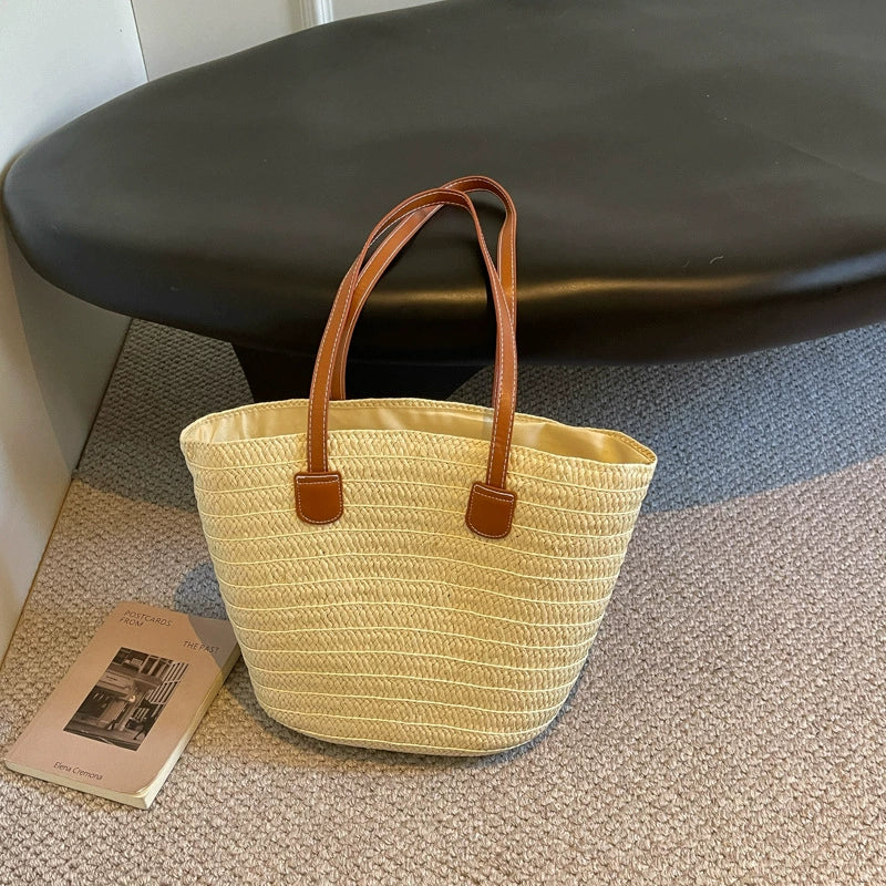 Bolsa de palha para mulheres, bolsa de verão, bolsa tote, bolsa tipo saco de grande capacidade, bolsa de ombro de palha, bolsa de vime, transfronteiriça.