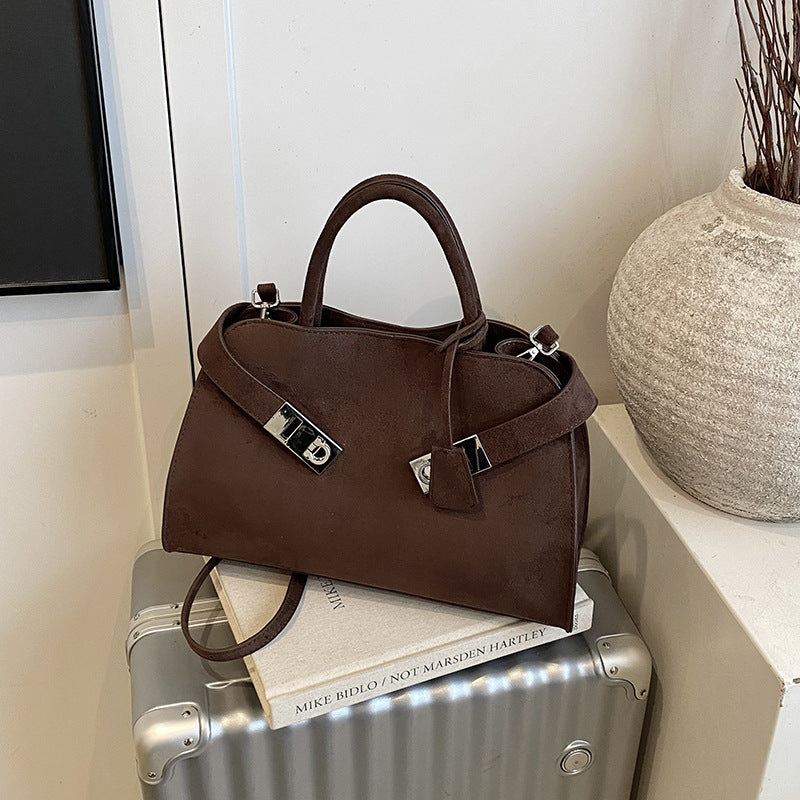 Bolsa Tote de Camurça Nova 2025 - Bolsa de Ombro Feminina Moderna e Elegante de Grande Capacidade - Bolsa de Mão Estilo Motociclista com Textura Premium
