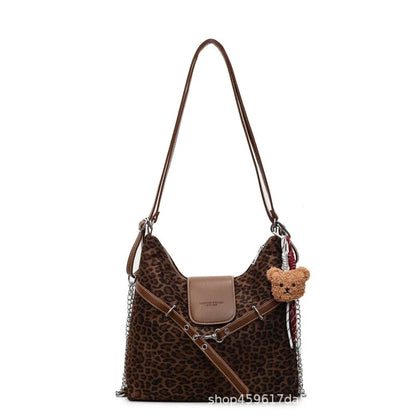 Bolsa de Ombro Feminina Estampa de Leopardo 2025 Nova Moda Bolsa de Axila Preguiçosa Bolsa Tote Feminina Bolsa de Ombro Transversal Bolsa Concha