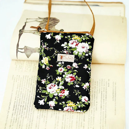 Bolsa Transversal Pequena Floral para Mães e Avós - Tecido de Algodão, Porta-Celular, Porta-Moedas, Design Dobrável