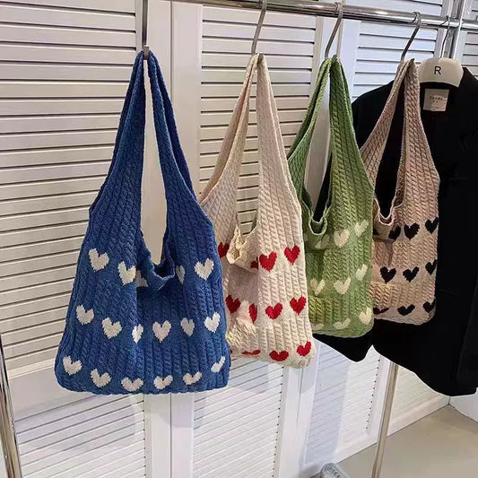 Nova coleção 2026: Bolsa de ombro feminina, bolsa de tricô, moda fácil de combinar, bolsa de lã tricotada, bolsa tiracolo, sacola, bolsa bucket.
