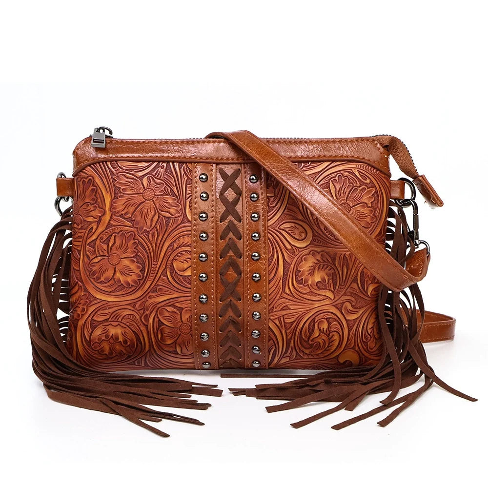 Bolsa Boêmia de Estilo Novo com Franjas, Bolsa Transversal, Bolsa de Ombro, Bolsa de Alta Quality, Bolsa Feminina em Couro PU Impresso