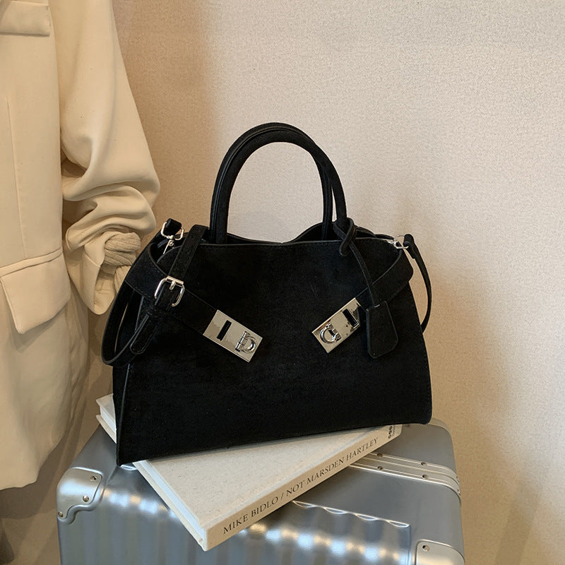 Bolsa Tote de Camurça Nova 2025 - Bolsa de Ombro Feminina Moderna e Elegante de Grande Capacidade - Bolsa de Mão Estilo Motociclista com Textura Premium