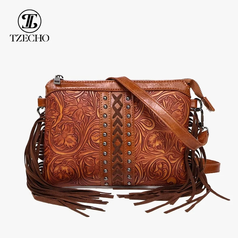 Bolsa Boêmia de Estilo Novo com Franjas, Bolsa Transversal, Bolsa de Ombro, Bolsa de Alta Quality, Bolsa Feminina em Couro PU Impresso