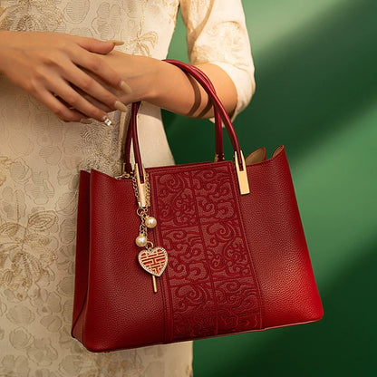 Bolsa vermelha bordada estilo chinês, bolsa de grande capacidade, bolsa de casamento para noiva, presente para mulheres de meia-idade, bolsa cheongsam para mãe