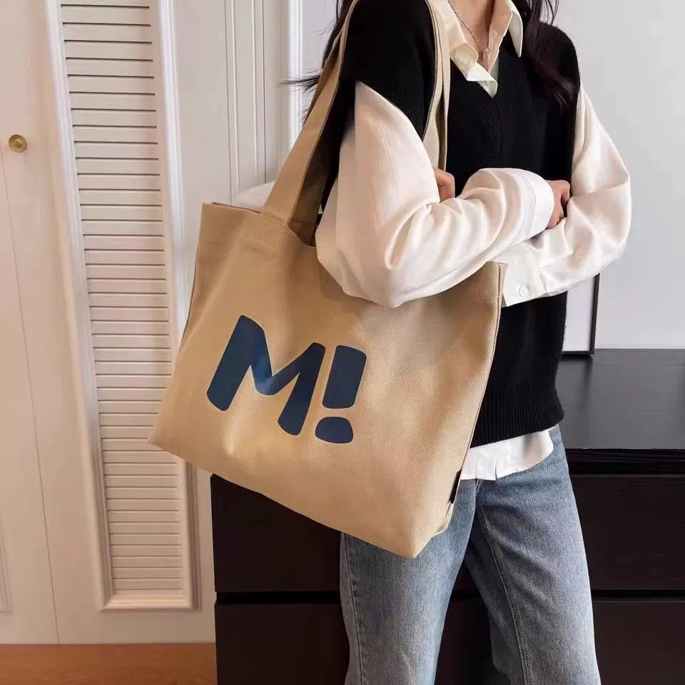 Sacola de lona feminina grande capacidade resistente sacola de compras de supermercado simples e versátil 2024 nova bolsa de ombro sacola tote