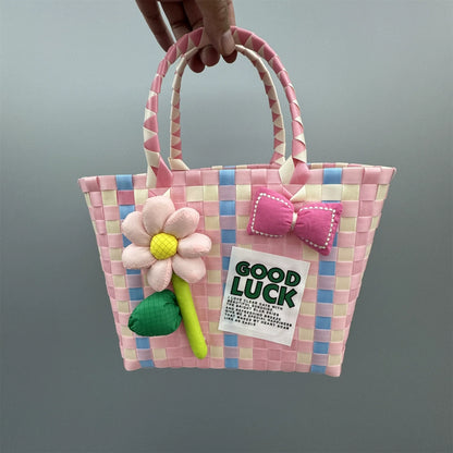 Nova bolsa de presente de cesta de presente de plástico tecido bolsa de presente estilo fresco bolsa de praia bolsa feminina.