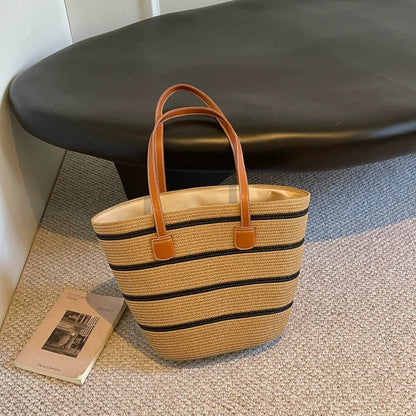 Bolsa de palha para mulheres, bolsa de verão, bolsa tote, bolsa tipo saco de grande capacidade, bolsa de ombro de palha, bolsa de vime, transfronteiriça.