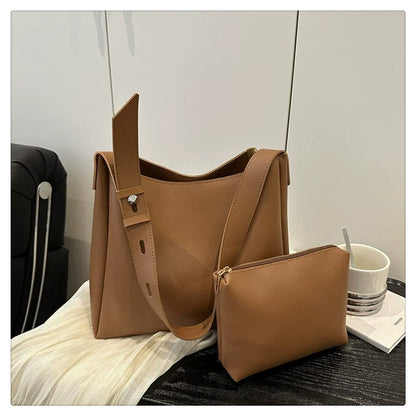 Bolsa de Grande Capacidade para Mulheres 2025 Outono Novo Estilo Bolsa Mãe-Filha Retro Moda Bolsa de Ombro Única Bolsa de Balde Portátil.