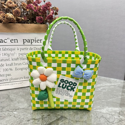 Nova bolsa de presente de cesta de presente de plástico tecido bolsa de presente estilo fresco bolsa de praia bolsa feminina.