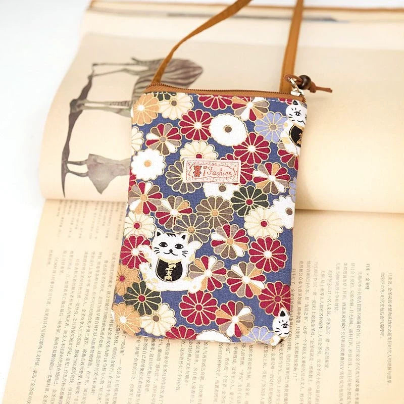 Bolsa Transversal Pequena Floral para Mães e Avós - Tecido de Algodão, Porta-Celular, Porta-Moedas, Design Dobrável
