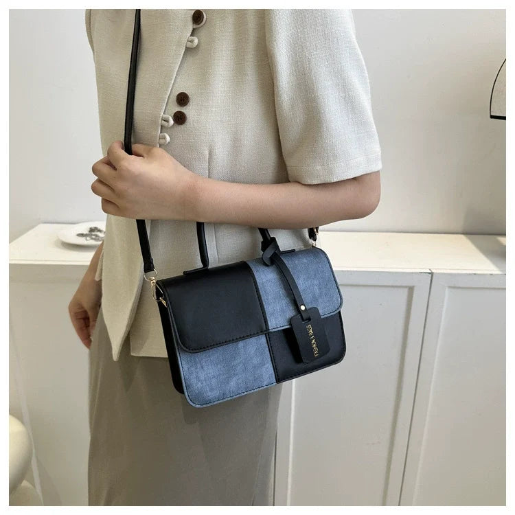 Bolsa Feminina Fashion Patchwork Xadrez Texturizada - Bolsa de Ombro e Transversal Chic para o Trabalho Primavera/Outono 2026 - Bolsa Quadrada Pequena da Moda