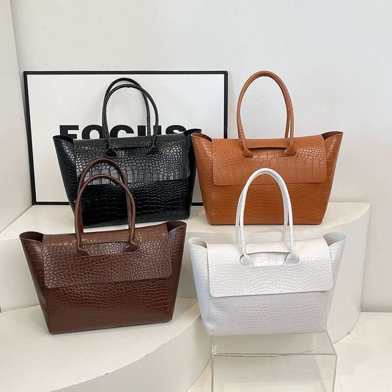 Bolsa Tote Estilo Coreano 2026 com Textura de Crocodilo - Bolsa de Ombro Feminina de Grande Capacidade para o Dia a Dia, Estilosa, Versátil e de Alta Qualidade.