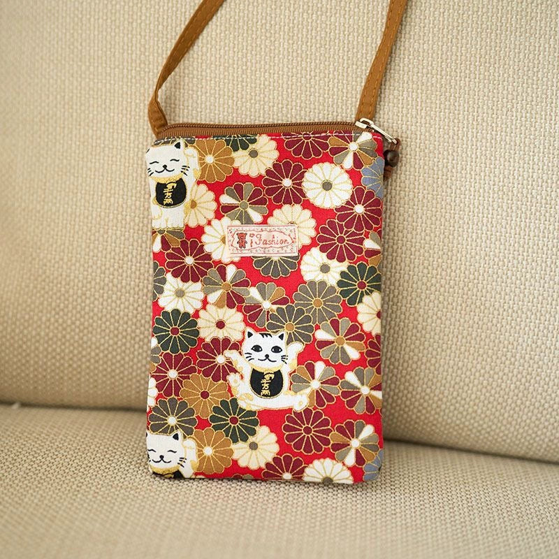 Bolsa Transversal Pequena Floral para Mães e Avós - Tecido de Algodão, Porta-Celular, Porta-Moedas, Design Dobrável