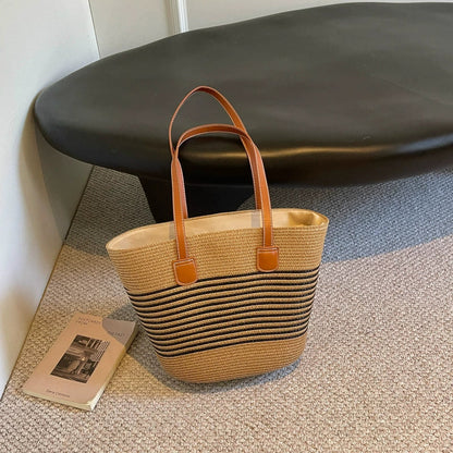 Bolsa de palha para mulheres, bolsa de verão, bolsa tote, bolsa tipo saco de grande capacidade, bolsa de ombro de palha, bolsa de vime, transfronteiriça.