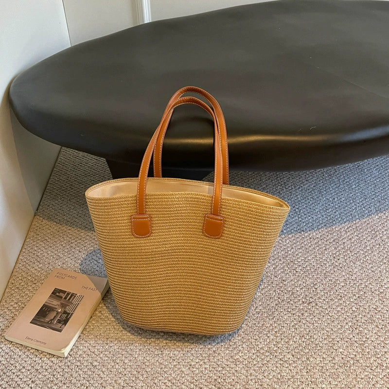 Bolsa de palha para mulheres, bolsa de verão, bolsa tote, bolsa tipo saco de grande capacidade, bolsa de ombro de palha, bolsa de vime, transfronteiriça.
