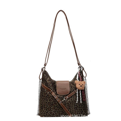 Bolsa de Ombro Feminina Estampa de Leopardo 2025 Nova Moda Bolsa de Axila Preguiçosa Bolsa Tote Feminina Bolsa de Ombro Transversal Bolsa Concha